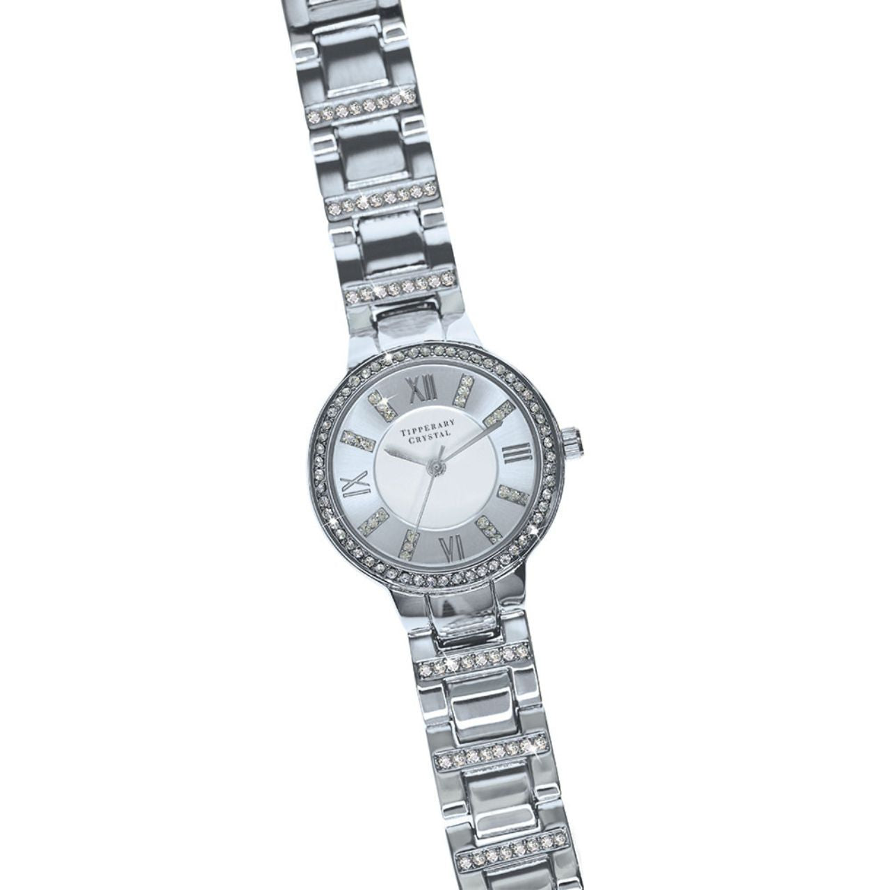 Continuance Silver Watch by Tipperary  Continuance Silver Watch from Tipperary Crystal. The silver plated stainless steel bracelet complements the silver plating and crystal setting on the watch case. Inset with crystals on the face and strap this beautiful timepiece is sure to please. Each watch has a twelve month warranty.