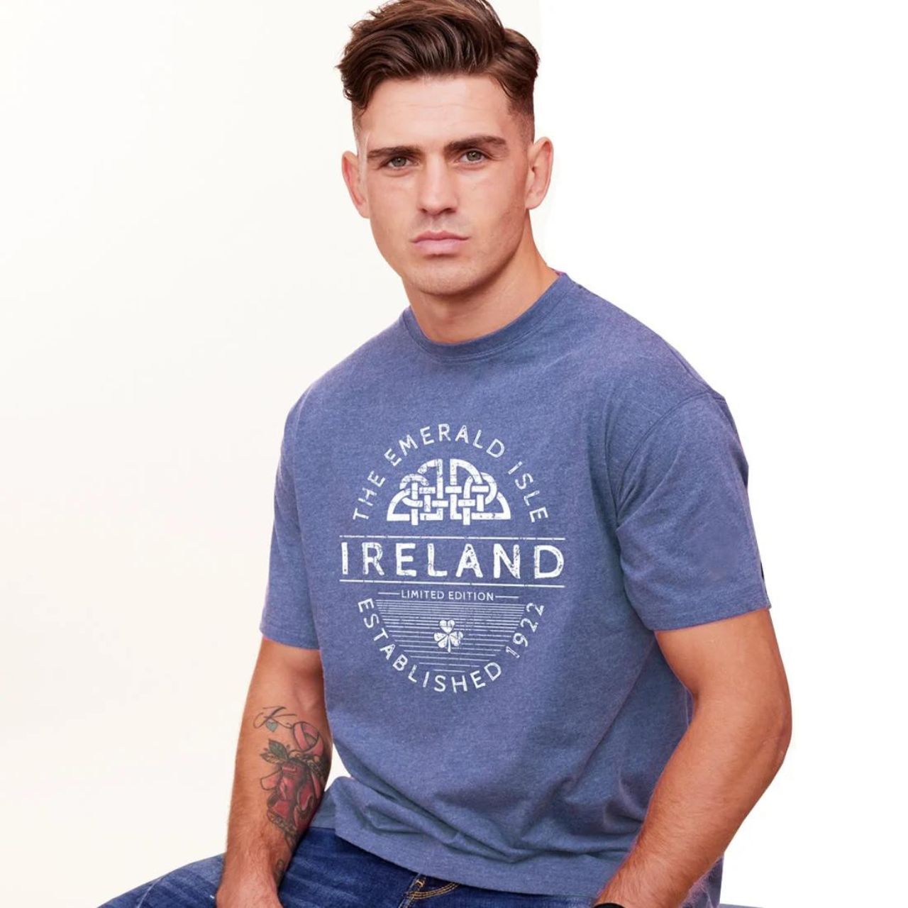 This high-quality t-shirt has been carefully sourced from Ireland and showcases detailed Celtic patterns, lending a touch of traditional beauty to any casual outfit. The beachy style of these t-shirts is perfect for summer, and the cornflower blue colour is reminiscent of the crystal-clear waters of Ireland's coasts.