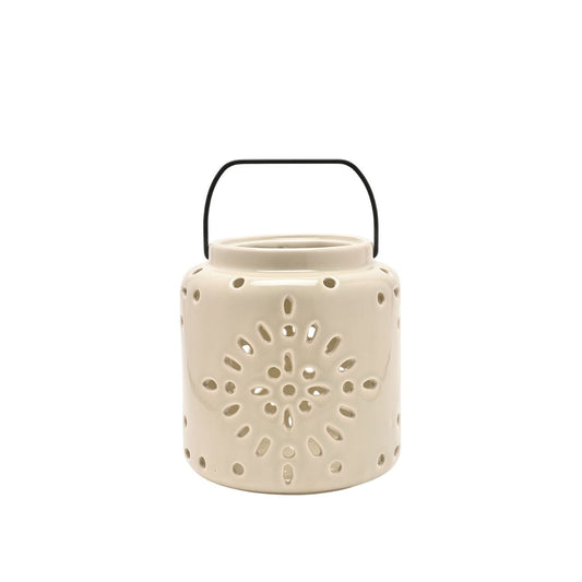 Introducing the Country Living Ceramic Lantern in Stone, a delightful addition to home décor that brings a touch of springtime charm. Crafted from ceramic with a glazed finish, this lantern radiates warmth and elegance.