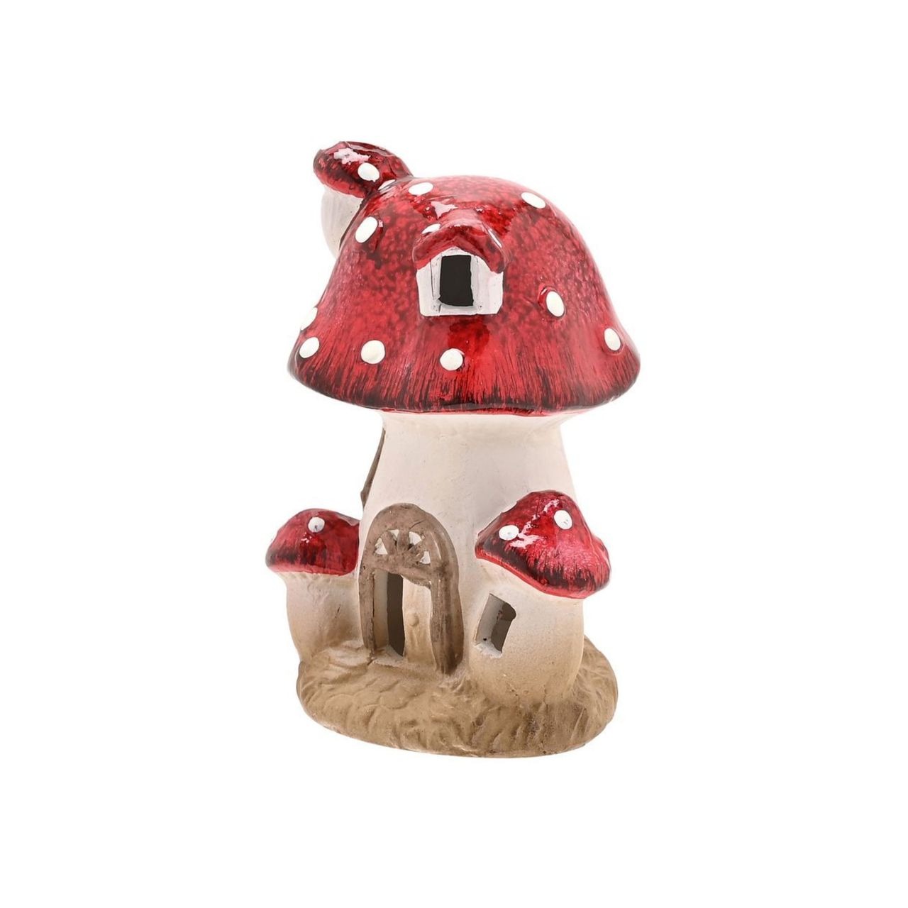 A Country Living Multi Toadstool Cottage with LED Light. This charming decorative piece brings the whimsical spirit of autumn into the home.