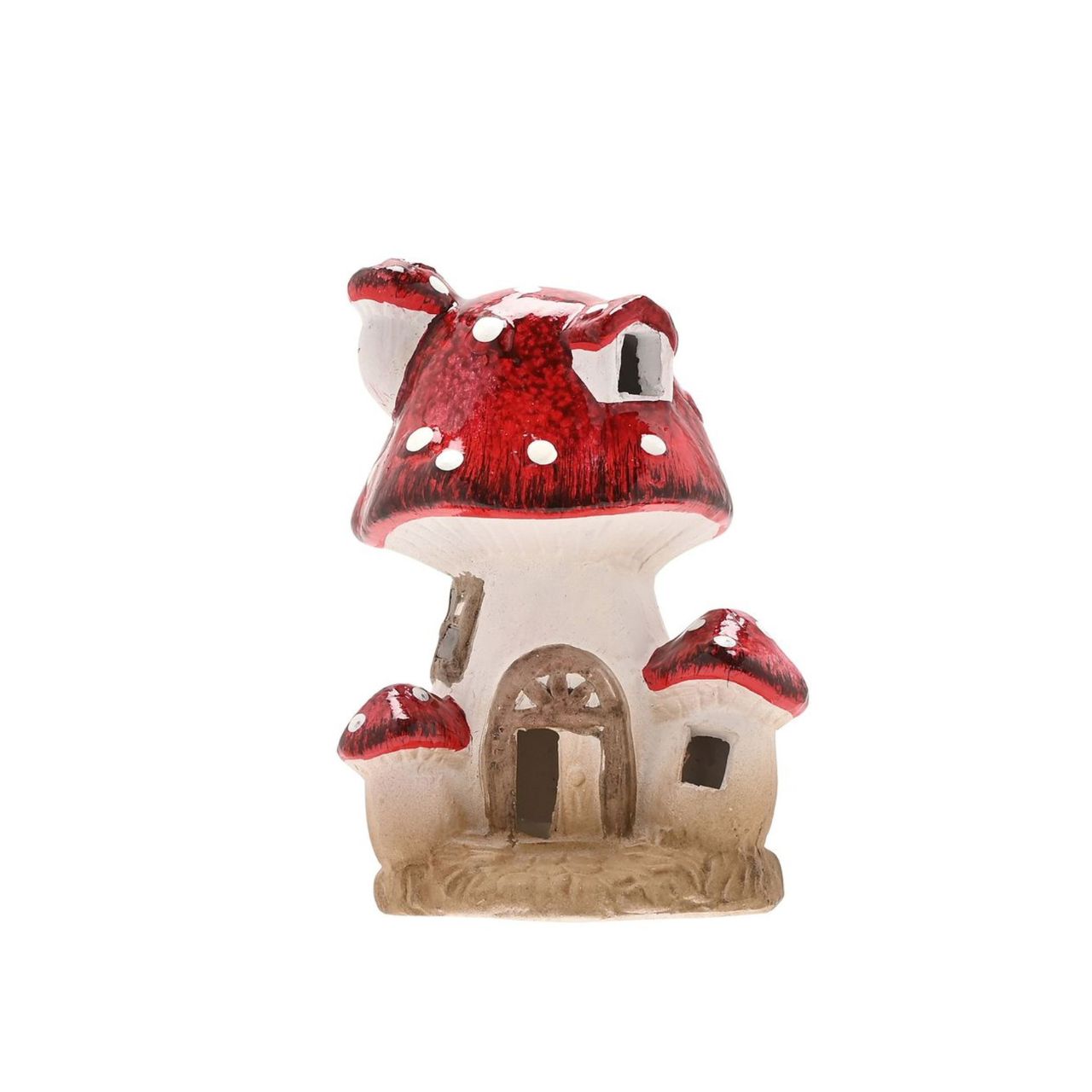 A Country Living Multi Toadstool Cottage with LED Light. This charming decorative piece brings the whimsical spirit of autumn into the home.