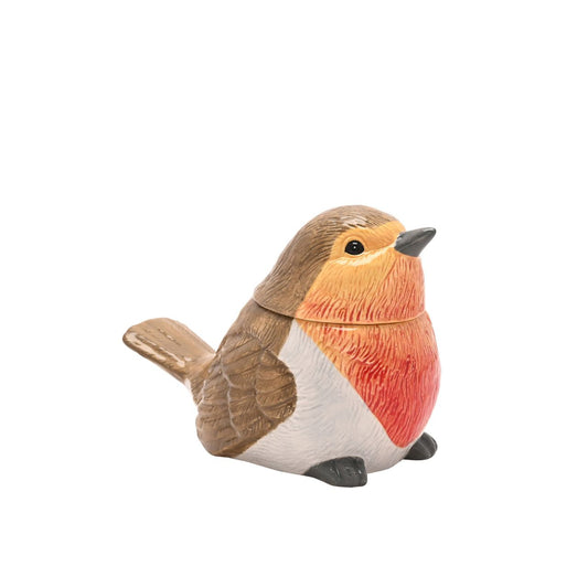 This ceramic jar features a colourful robin figurine with removable lid. An eye-catching piece, perfect for storing dry goods or treats.