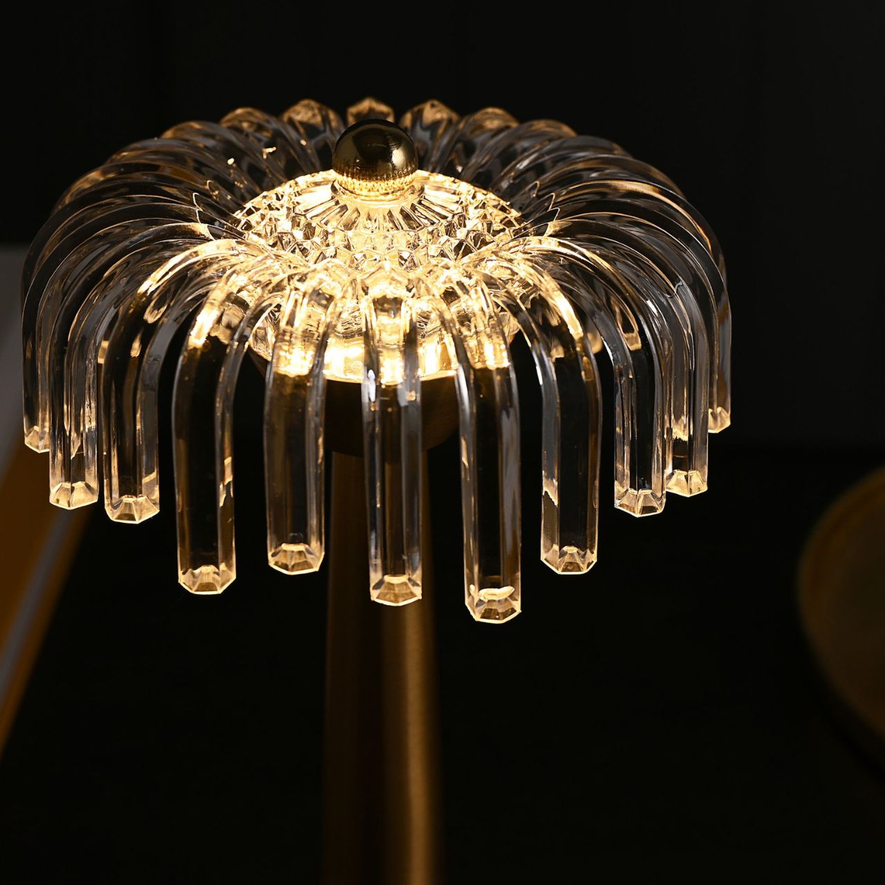 Elevate home décor with the Hestia Crystal USB LED Touch Table Lamp, featuring a stunning design with a bronze base and trim.