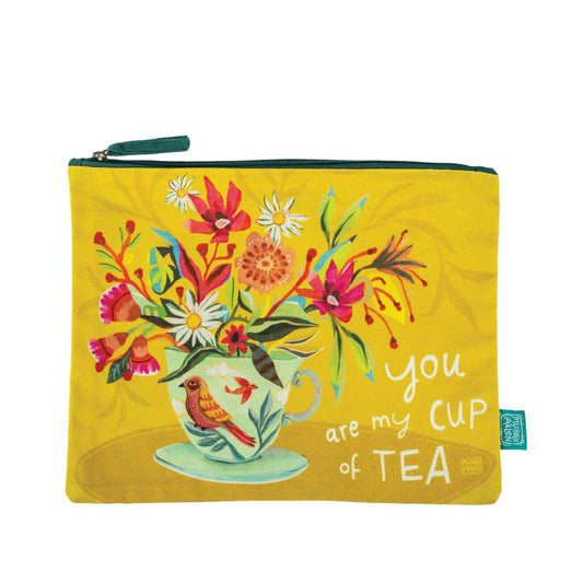 Michelle Allen Cup of Tea Zipped Pouch Large  These beautiful zippered 100% Cotton pouches are perfect for pencils/pens, trinkets, charging cords, make up or pretty much anything you can possibly think of. Exclusively designed by Michelle Allen.