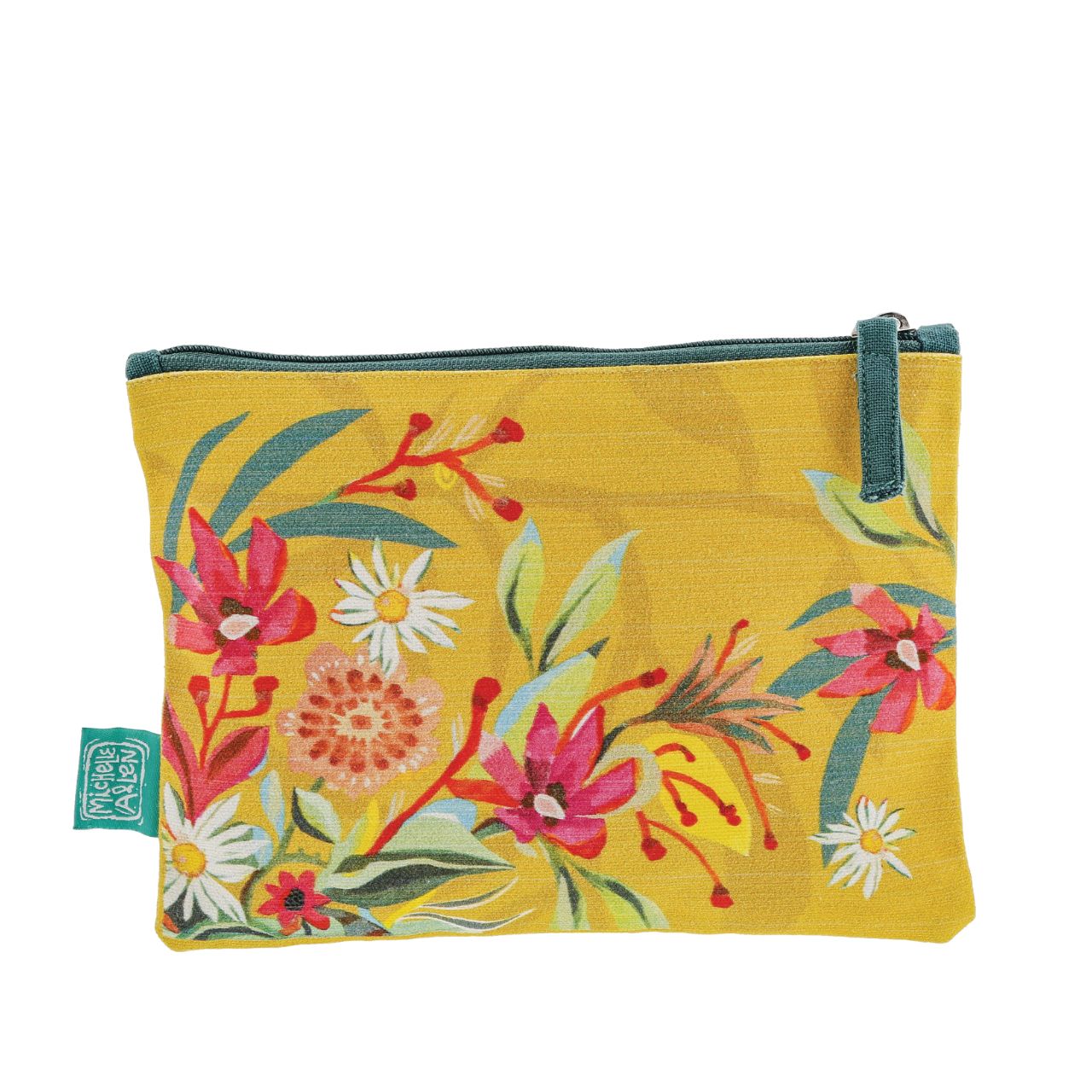 Michelle Allen Cup of Tea Zipped Pouch Medium  These beautiful zippered 100% Cotton pouches are perfect for pencils/pens, trinkets, charging cords, make up or pretty much anything you can possibly think of. Exclusively designed by Michelle Allen.