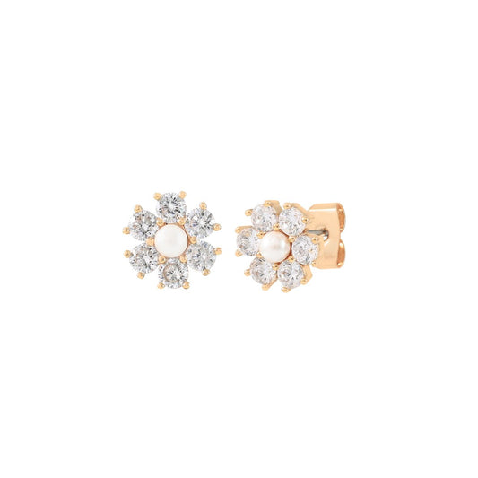 Elevate your elegance with the Tipperary Daisy CZ Stud Gold Earrings. Featuring delicate 1cm daisy motifs adorned with sparkling cubic zirconia, these studs offer a refined shimmer perfect for everyday grace or special occasions.