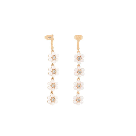 Elevate your elegance with the Tipperary Daisy Pearl Drop Gold Earrings. Featuring lustrous white pearls delicately suspended from refined gold settings, these earrings offer a timeless and graceful finish to any look.