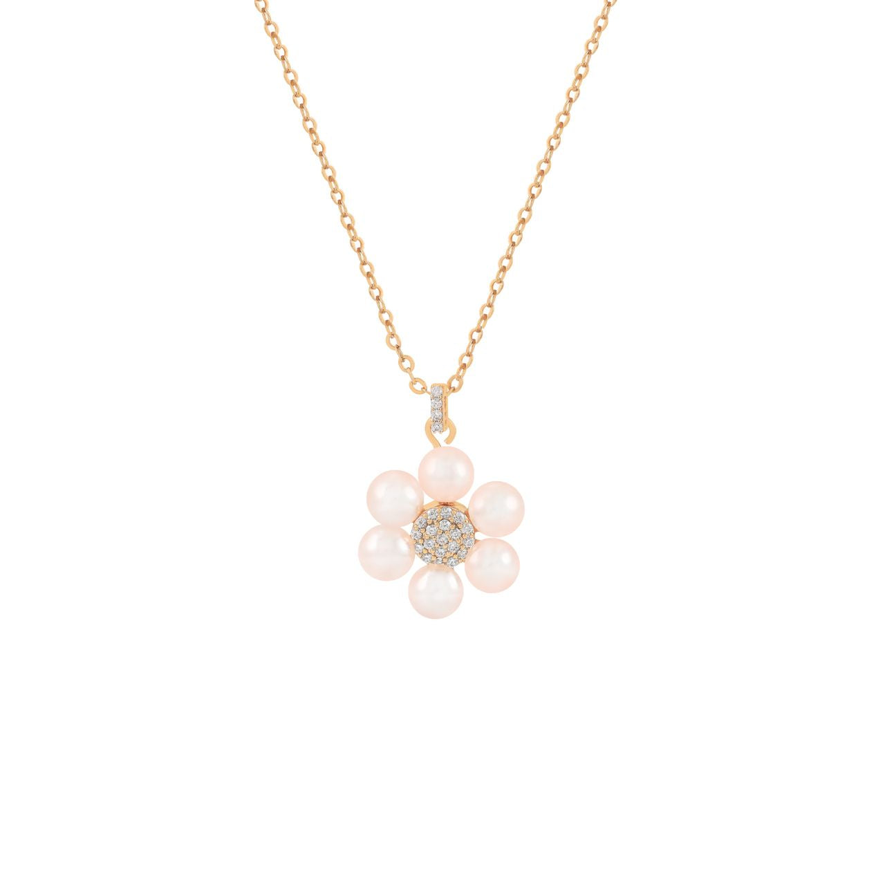 Elevate your elegance with the Tipperary Daisy Pink Pearl Gold Pendant. This refined piece features a delicate daisy design complemented by a soft pink pearl, set in lustrous gold.