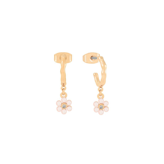Elevate your elegance with the Tipperary Daisy Pink Pearl Hoop Drop Gold Earrings. These refined earrings feature delicate pink pearls gracefully suspended from polished gold hoops, embodying timeless sophistication.