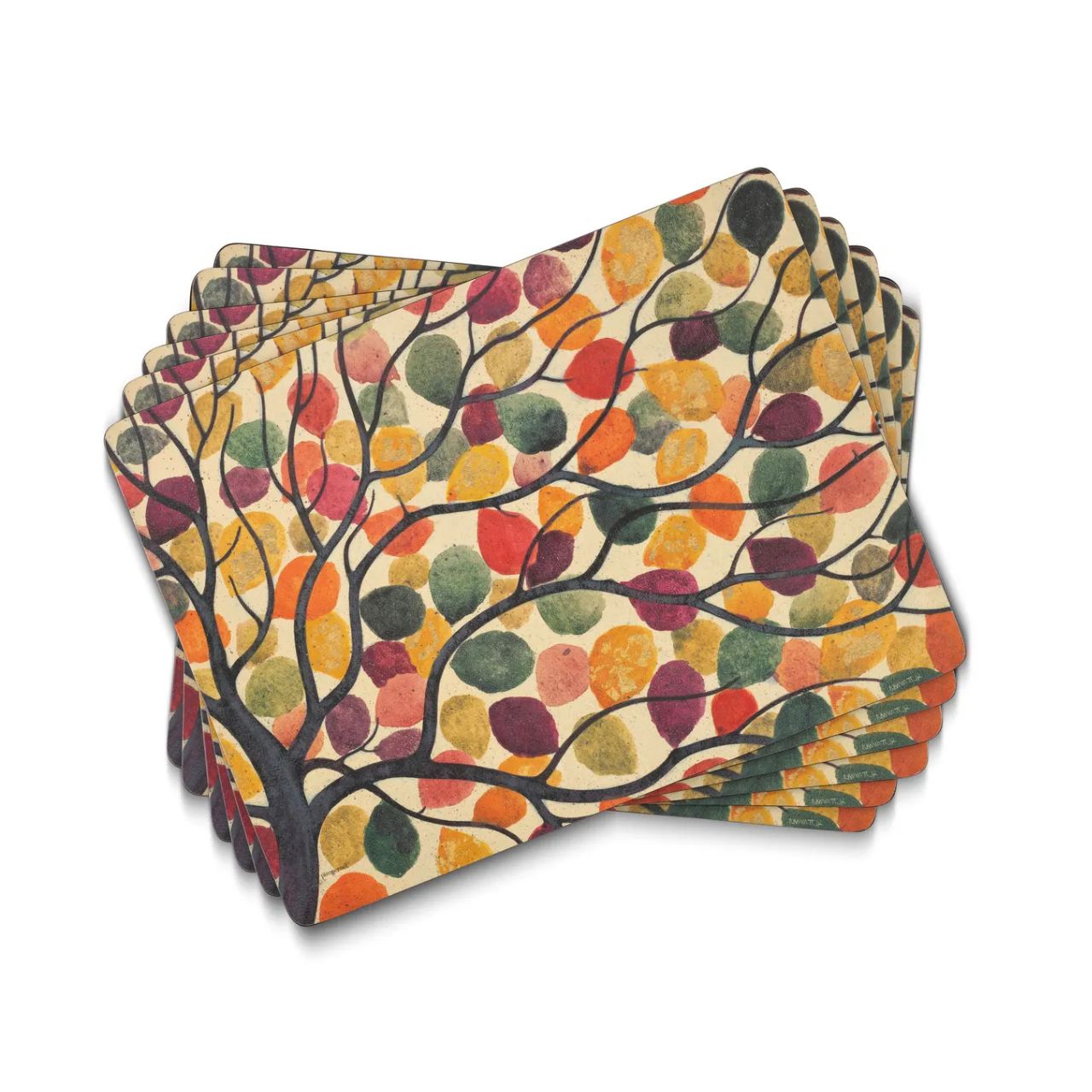 Providing a wonderful splash of colour to your dining table, these placemats feature the Dancing Branches artwork displaying a rainbow of leaves.
