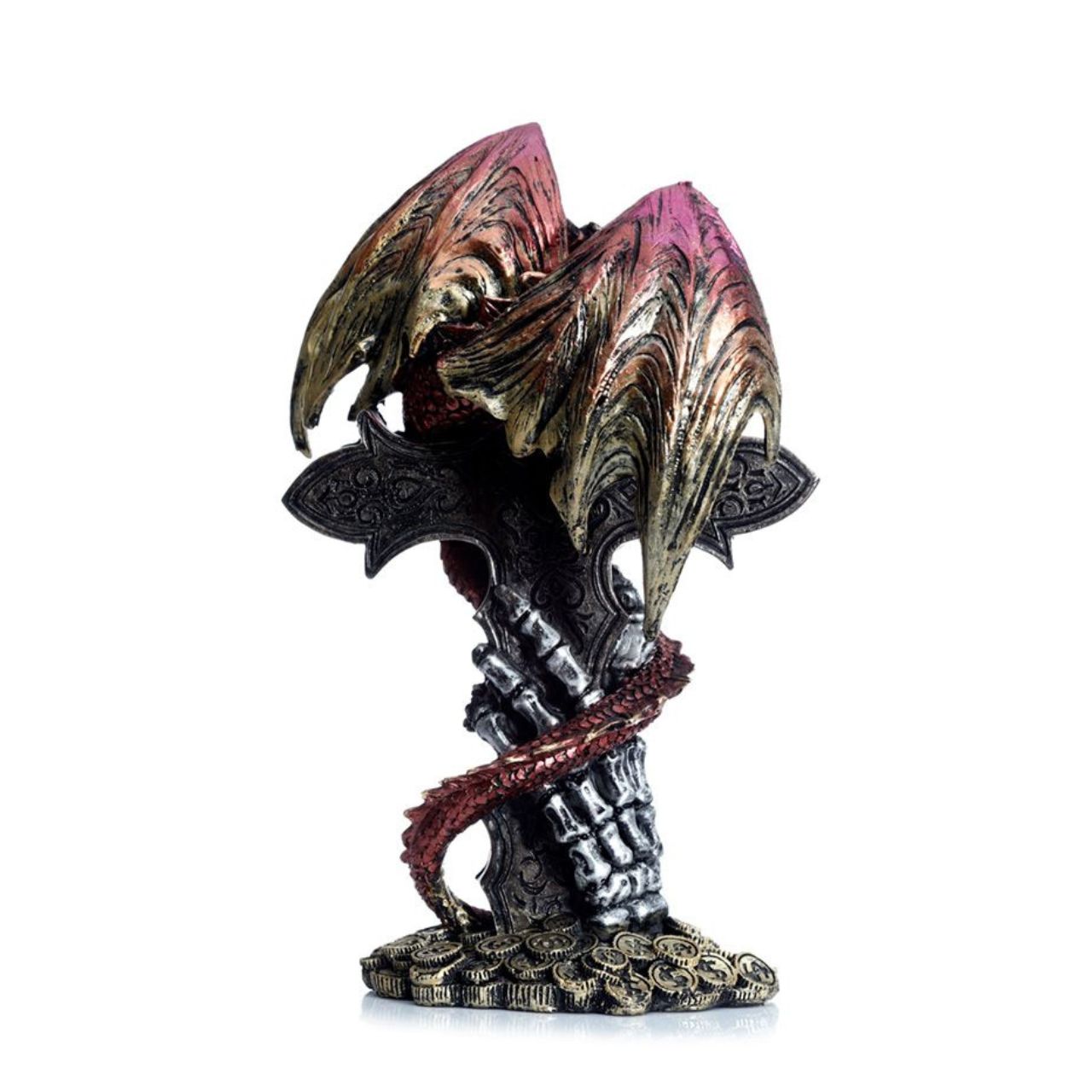 Experience the mystery and power of the Dark Legends Celtic Cross Treasure Guardian Dragon. This stunning figurine embodies the Celtic traditions of strength and protection, making it the perfect addition to your collection. With intricate details and a fierce pose, this dragon is sure to impress.
