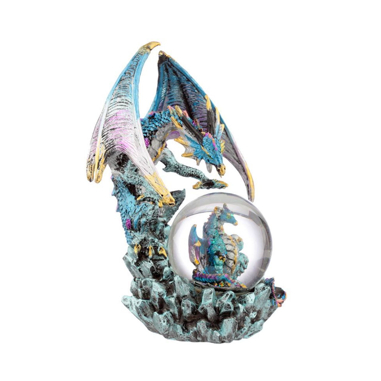 Discover the mystical beauty of the Dark Legends Crystal Orb Dragon Mother Snow Globe by Puckator. Crafted with intricate detail and featuring a majestic dragon mother protecting her crystal orb, this snow globe will add a touch of magic to any space. Perfect for dragon lovers and collectors.