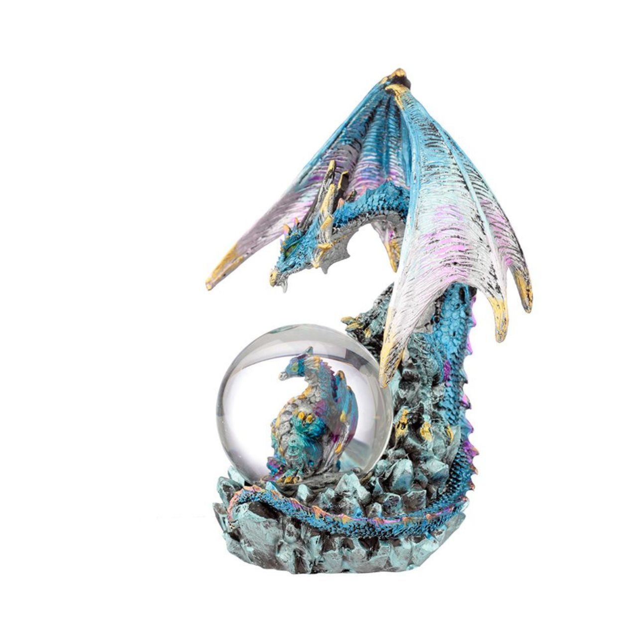 Discover the mystical beauty of the Dark Legends Crystal Orb Dragon Mother Snow Globe by Puckator. Crafted with intricate detail and featuring a majestic dragon mother protecting her crystal orb, this snow globe will add a touch of magic to any space. Perfect for dragon lovers and collectors.