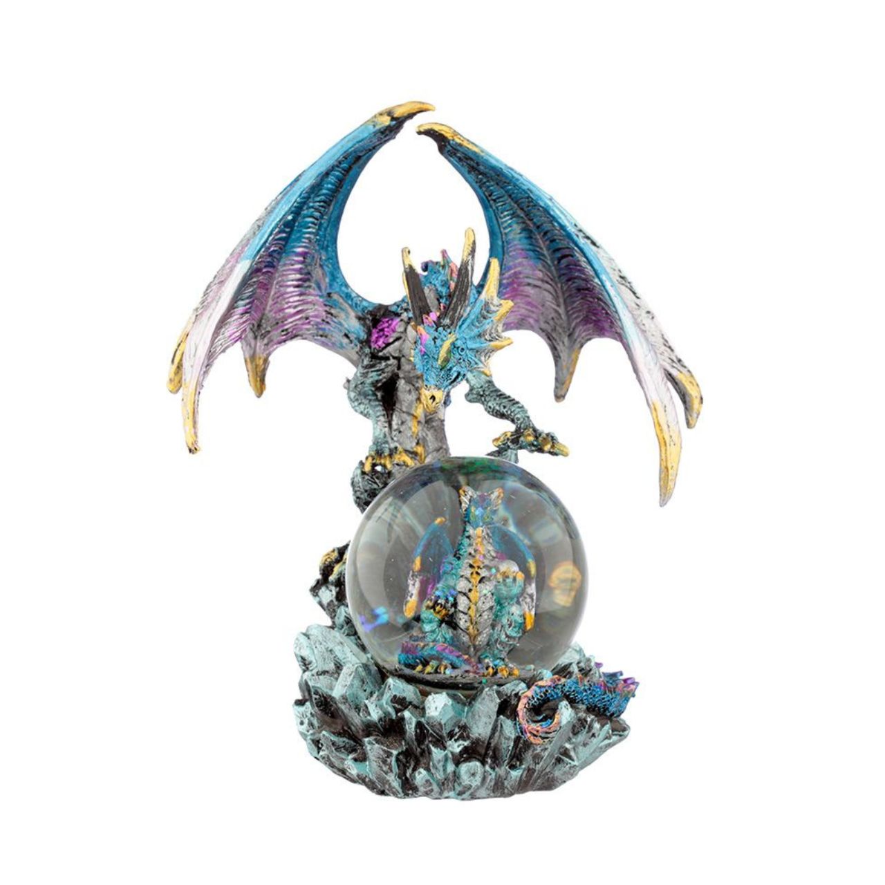 Discover the mystical beauty of the Dark Legends Crystal Orb Dragon Mother Snow Globe by Puckator. Crafted with intricate detail and featuring a majestic dragon mother protecting her crystal orb, this snow globe will add a touch of magic to any space. Perfect for dragon lovers and collectors.