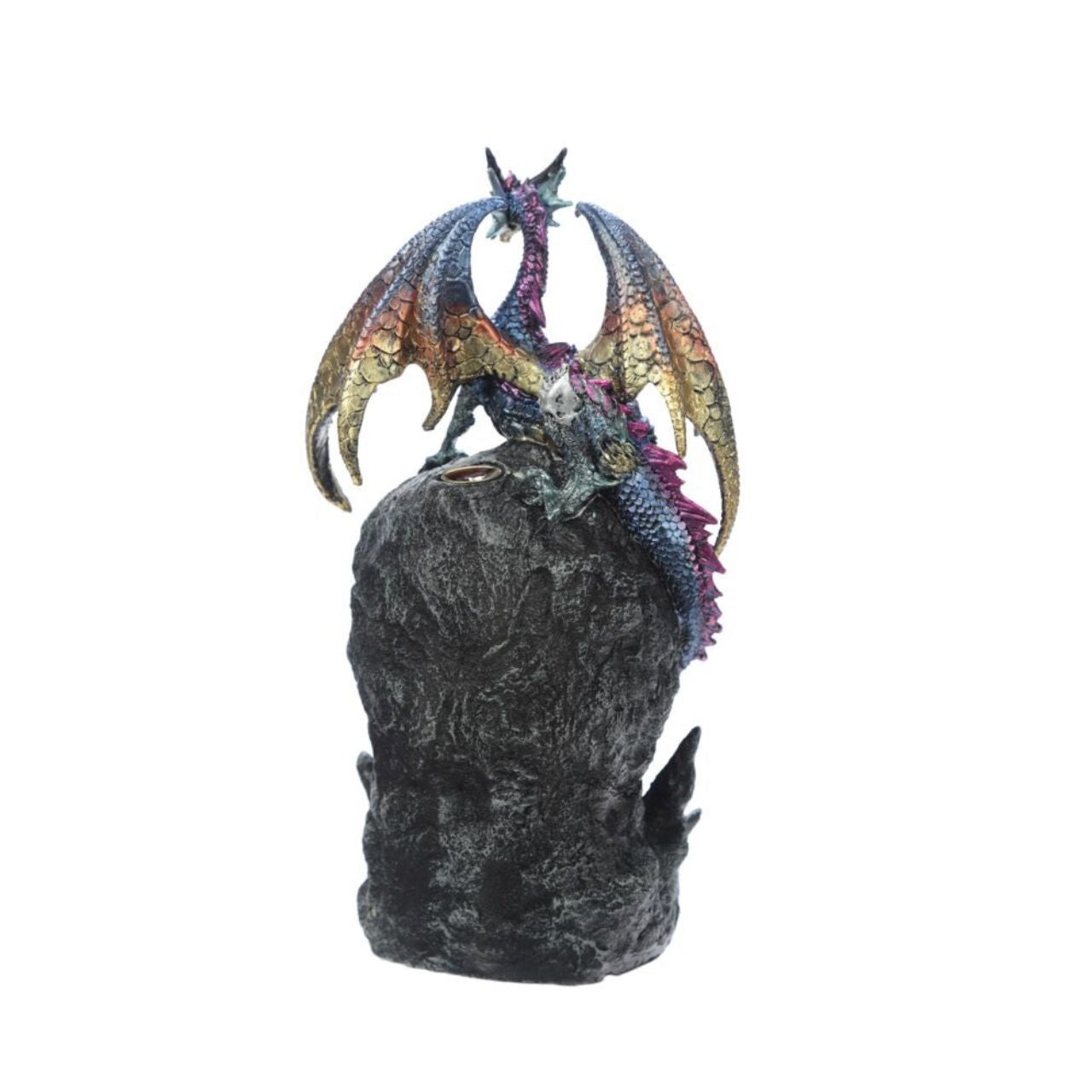 Elevate your space with the Dark Legends LED Backflow Incense Burner Ice Dragon. This intricately designed piece features a captivating ice dragon motif that gracefully channels incense smoke downward, creating a mesmerizing waterfall effect.