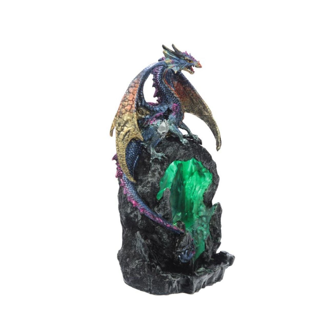 Elevate your space with the Dark Legends LED Backflow Incense Burner Ice Dragon. This intricately designed piece features a captivating ice dragon motif that gracefully channels incense smoke downward, creating a mesmerizing waterfall effect.