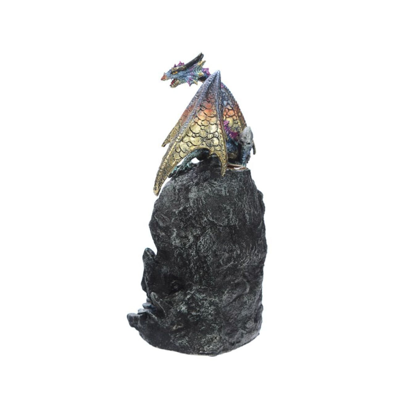 Elevate your space with the Dark Legends LED Backflow Incense Burner Ice Dragon. This intricately designed piece features a captivating ice dragon motif that gracefully channels incense smoke downward, creating a mesmerizing waterfall effect.