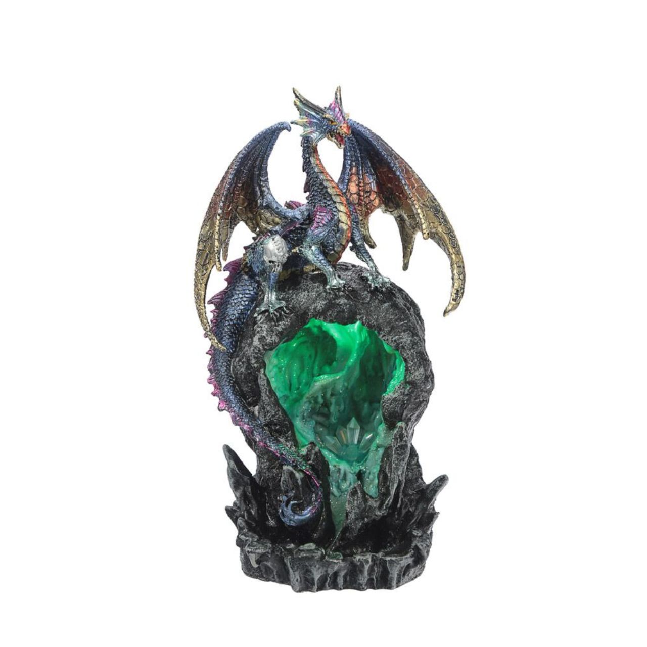 Elevate your space with the Dark Legends LED Backflow Incense Burner Ice Dragon. This intricately designed piece features a captivating ice dragon motif that gracefully channels incense smoke downward, creating a mesmerizing waterfall effect.