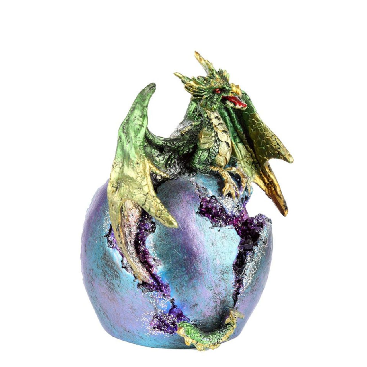 Illuminate your space with the mystical beauty of the Dark Legends LED Geode Earth Dragon Egg. This unique piece features a geode design with LED lights, adding an enchanting touch to any room. Let the magic of the Earth Dragon Egg bring a sense of wonder and awe into your home.