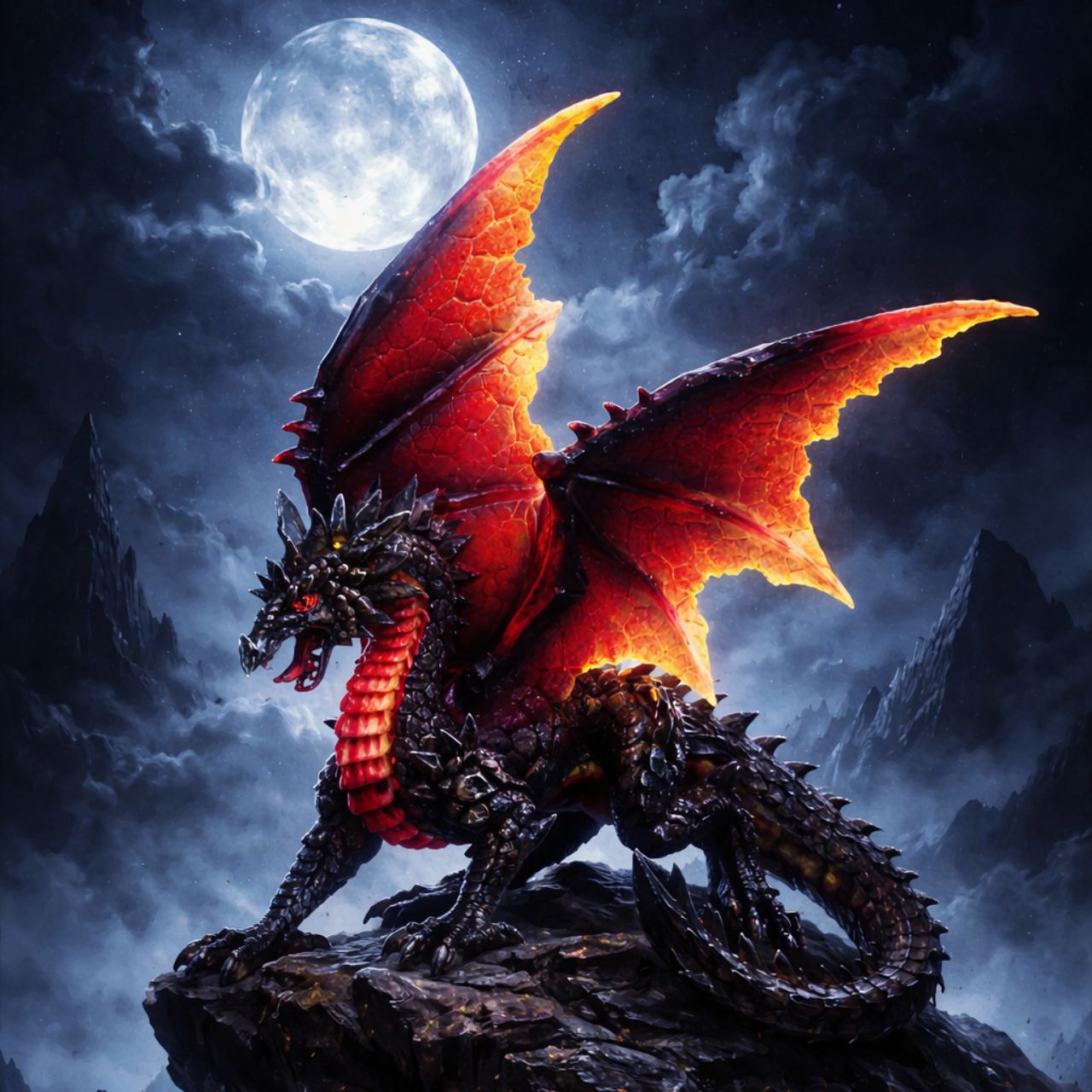 Embody the mystique of the night with the Dark Legends Protector of the Night Obsidian Fire Dragon. 
