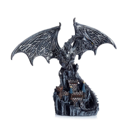 This Dark Legends Wings of Magic Silver Castle Guardian Dragon features intricate details and stunning silver colouring that will make it a standout piece in any collection. With its majestic wings and fierce stance, it imbues a sense of magic and protection to its surroundings. A must-have for any dragon lover or fantasy enthusiast.