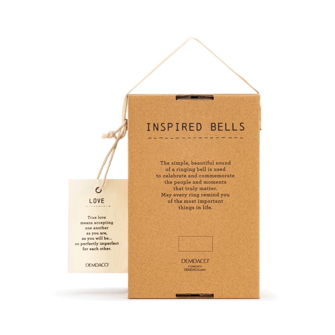 Inspired Bell - Love by Demdaco  Give beauty and relaxation with our Inspired Bells collection, a selection of artisan bells in soft, serene colours with soothing, gentle rings bearing sentiments of faith and love. Our Inspired Bell - Love is a ceramic indoor/outdoor bell in white with a heart pull and little heart-shaped cutouts. The sentiment on the bell reads, "I love you with my whole heart."