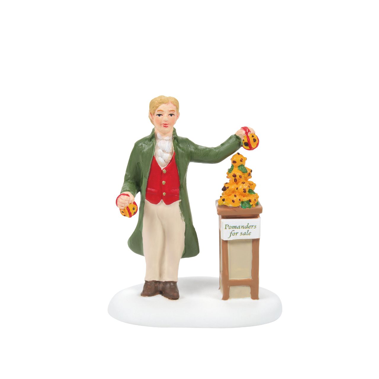 The fruit vender also sells pomanders, oranges stuffed with whole cloves and when dried are used to scent a drawer or closet. Part of the Dickens Market.