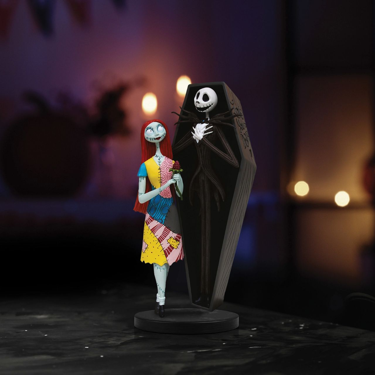 Celebrate your love for this timeless, haunting tale with a figurine that represents both the romance and spookiness of Jack and Sally's journey.