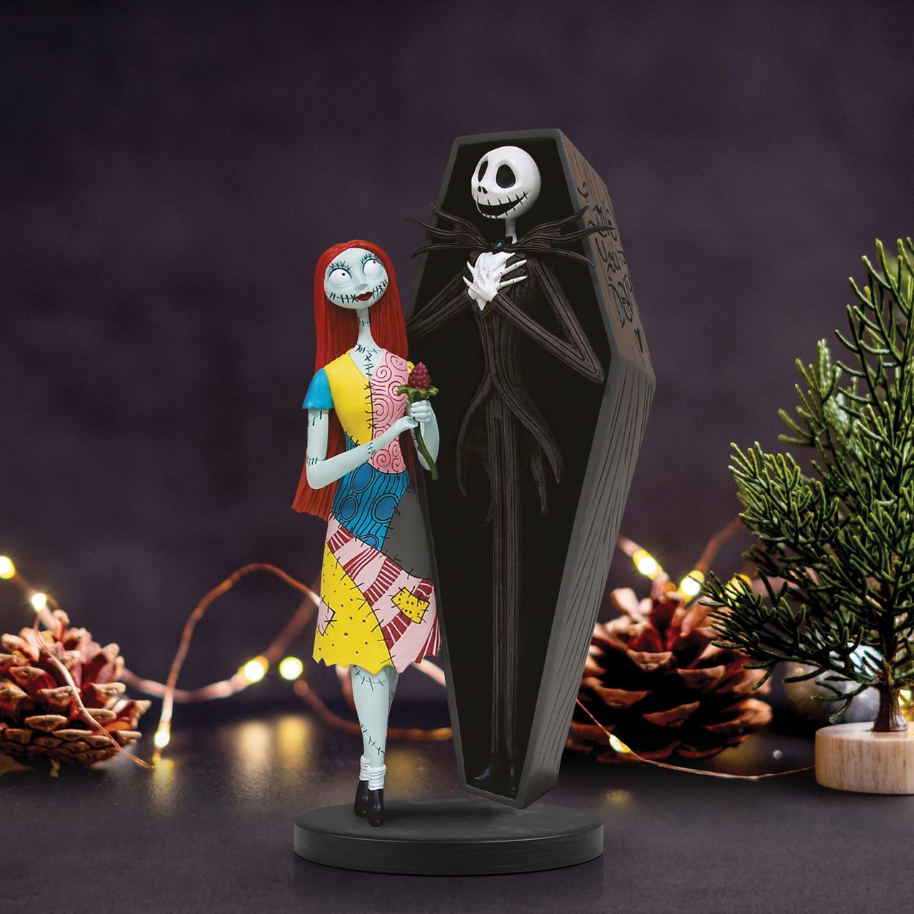 Celebrate your love for this timeless, haunting tale with a figurine that represents both the romance and spookiness of Jack and Sally's journey.