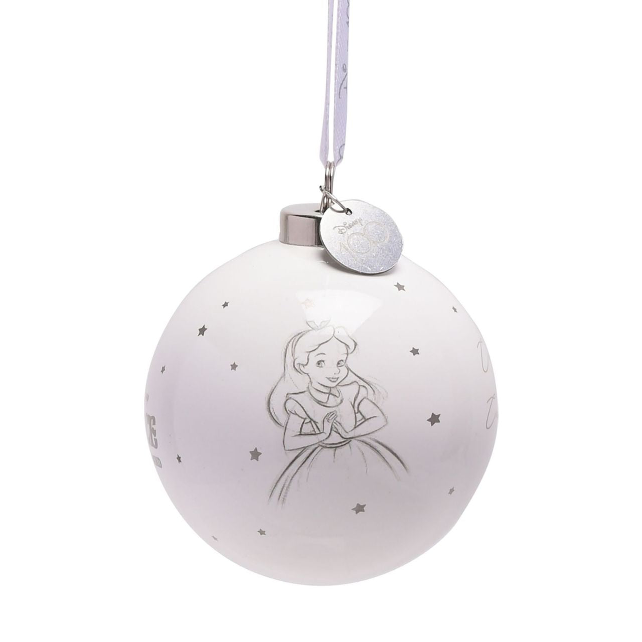 Disney 100th Anniversary Bauble - Alice  An Alice bauble from Disney 100 by DISNEY.  This limited edition tree decoration captures the true magic of Disney on its centenary and can be enjoyed by fans of all ages at Christmas.