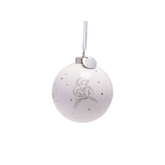 Disney 100th Anniversary Bauble - Alice  An Alice bauble from Disney 100 by DISNEY.  This limited edition tree decoration captures the true magic of Disney on its centenary and can be enjoyed by fans of all ages at Christmas.