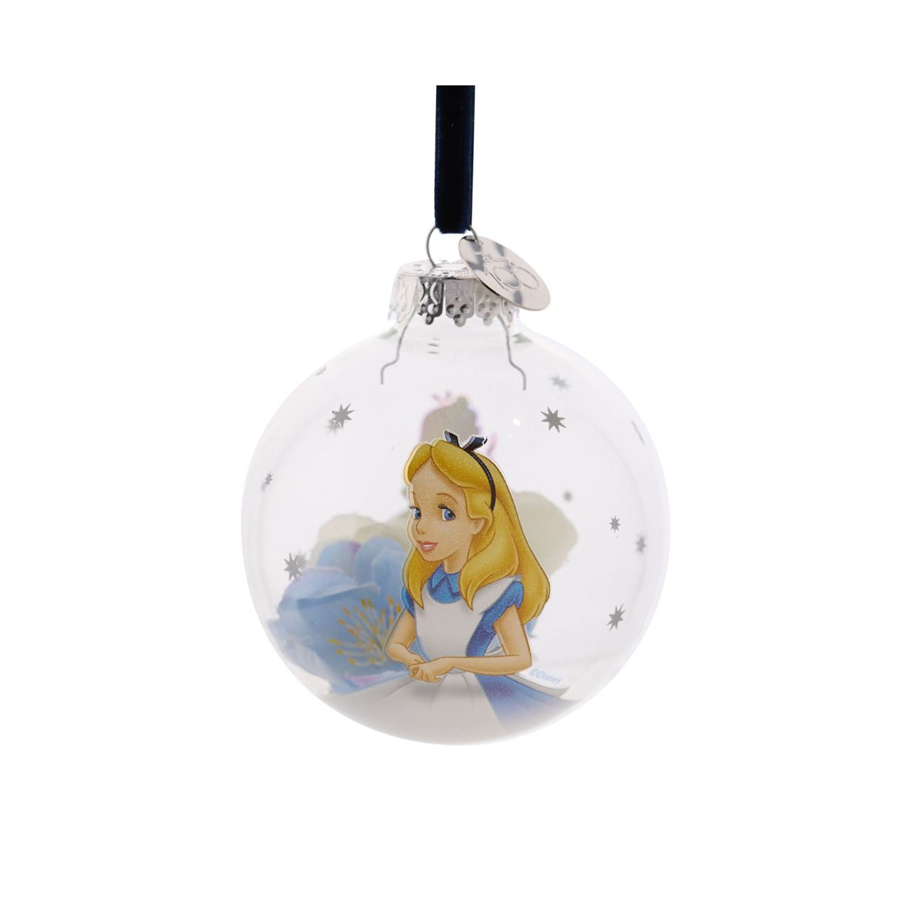 Disney 100th Anniversary Bauble - Alice  An Alice in Wonderland glass bauble from Disney 100 by DISNEY.  This limited edition tree decoration captures the true magic of Disney on its centenary and can be enjoyed by fans of all ages at Christmas.