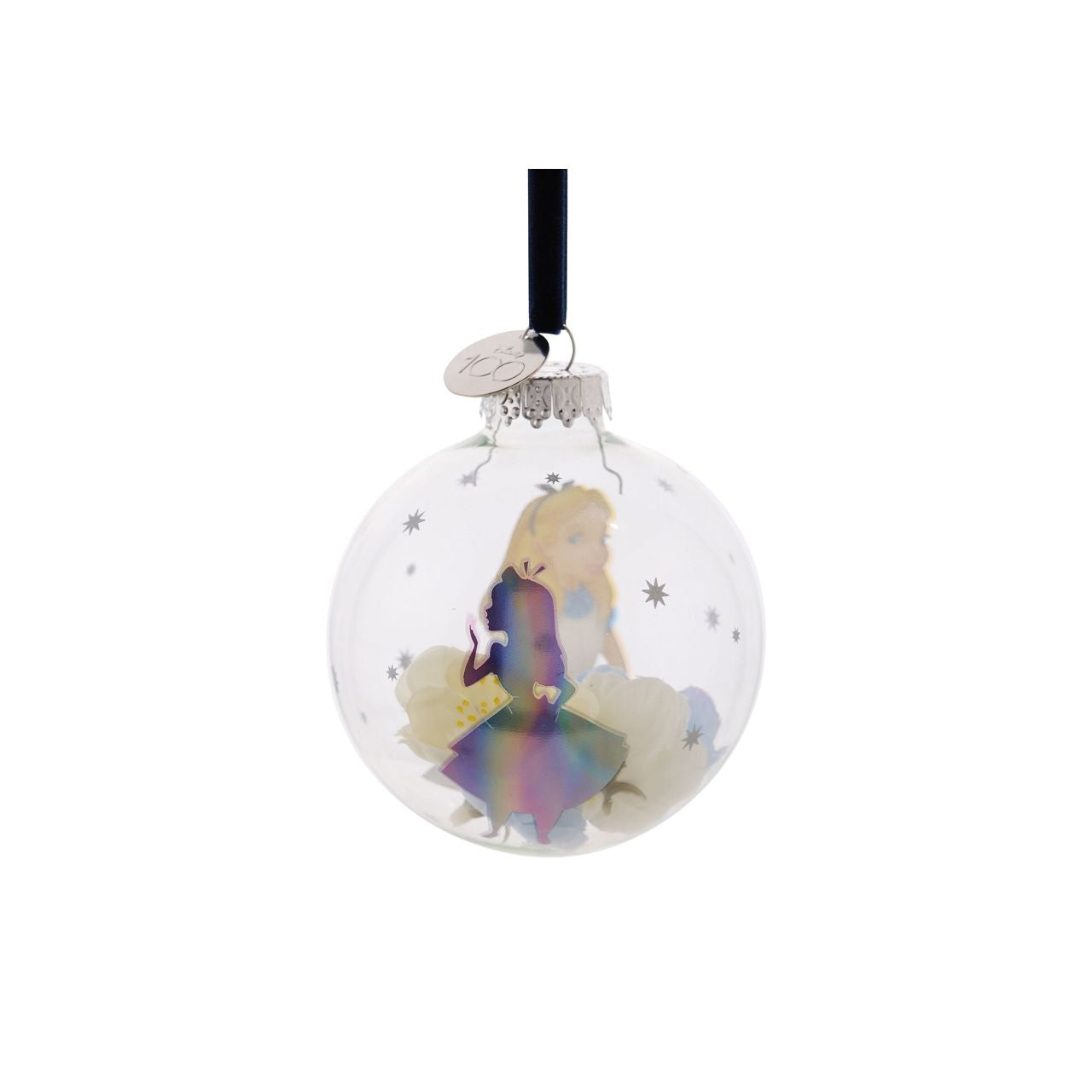 Disney 100th Anniversary Bauble - Alice  An Alice in Wonderland glass bauble from Disney 100 by DISNEY.  This limited edition tree decoration captures the true magic of Disney on its centenary and can be enjoyed by fans of all ages at Christmas.