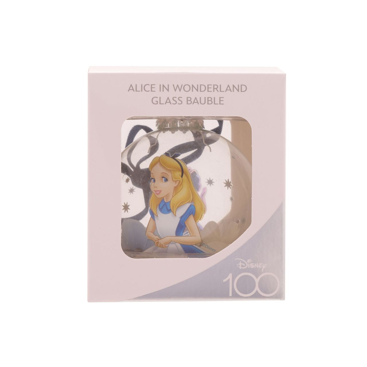 Disney 100th Anniversary Bauble - Alice  An Alice in Wonderland glass bauble from Disney 100 by DISNEY.  This limited edition tree decoration captures the true magic of Disney on its centenary and can be enjoyed by fans of all ages at Christmas.