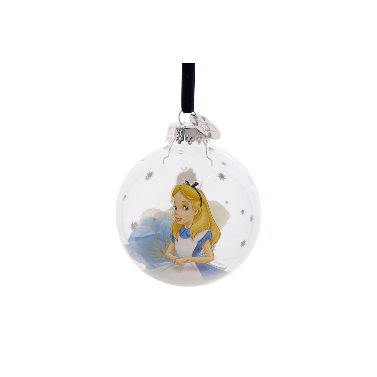 Disney 100th Anniversary Bauble - Alice  An Alice in Wonderland glass bauble from Disney 100 by DISNEY.  This limited edition tree decoration captures the true magic of Disney on its centenary and can be enjoyed by fans of all ages at Christmas.