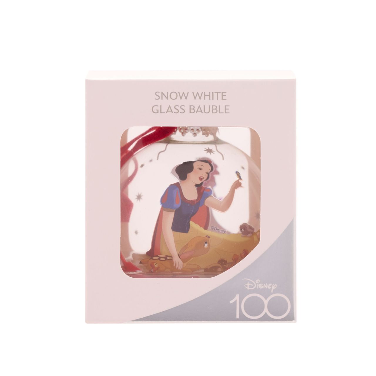 Disney 100th Anniversary Bauble - Snow White  A Snow White glass bauble from Disney 100 by DISNEY.  This limited edition tree decoration captures the true magic of Disney on its centenary and can be enjoyed by fans of all ages at Christmas.