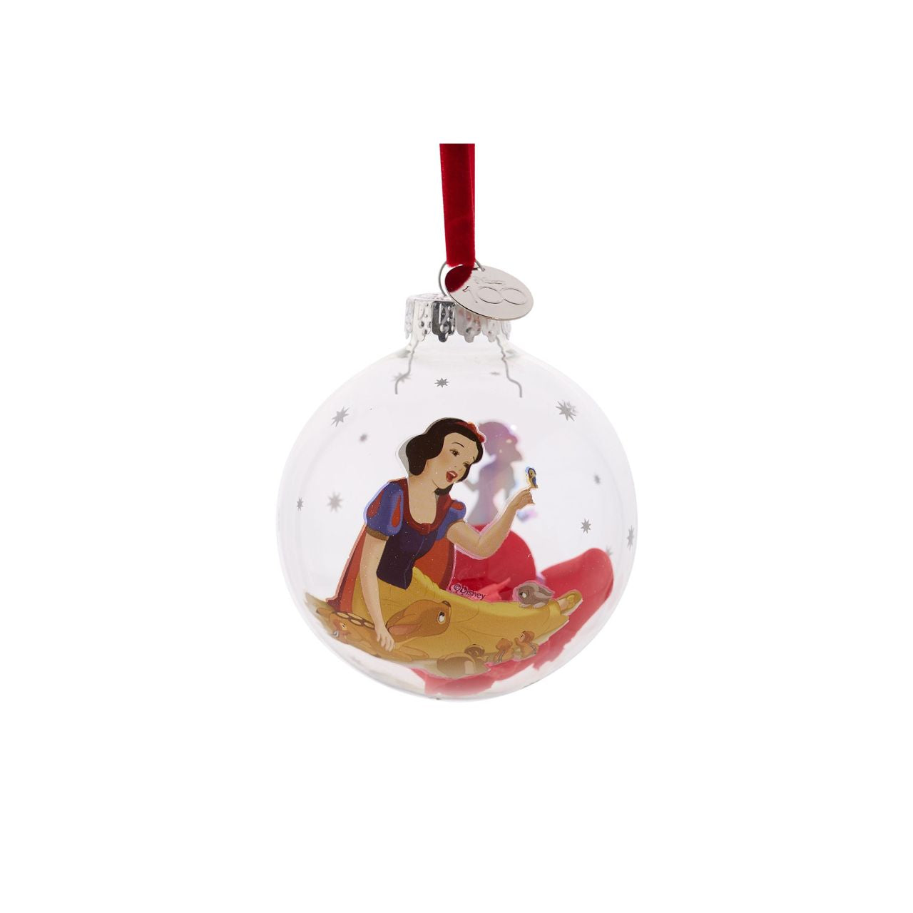 Disney 100th Anniversary Bauble - Snow White  A Snow White glass bauble from Disney 100 by DISNEY.  This limited edition tree decoration captures the true magic of Disney on its centenary and can be enjoyed by fans of all ages at Christmas.