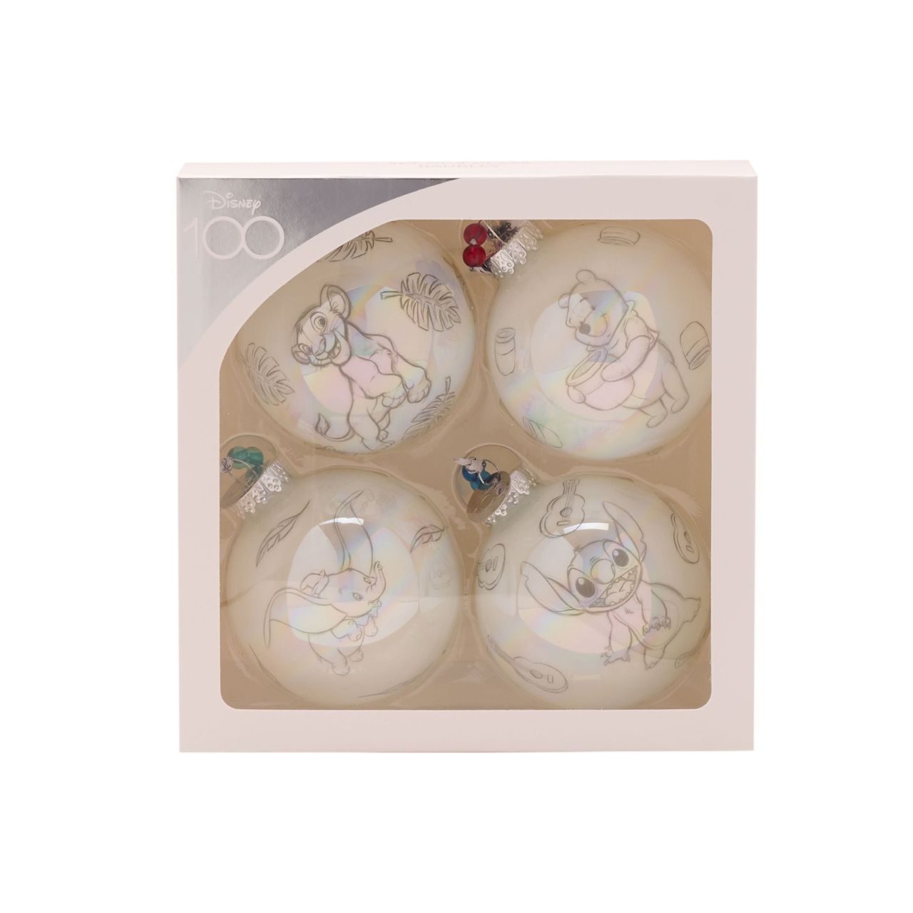 Disney 100th Anniversary Set of 4 Baubles - Classic  A set of 4 Classic baubles from Disney 100 by DISNEY.  These limited edition tree decorations capture the true magic of Disney on its centenary and can be enjoyed by fans of all ages at Christmas.