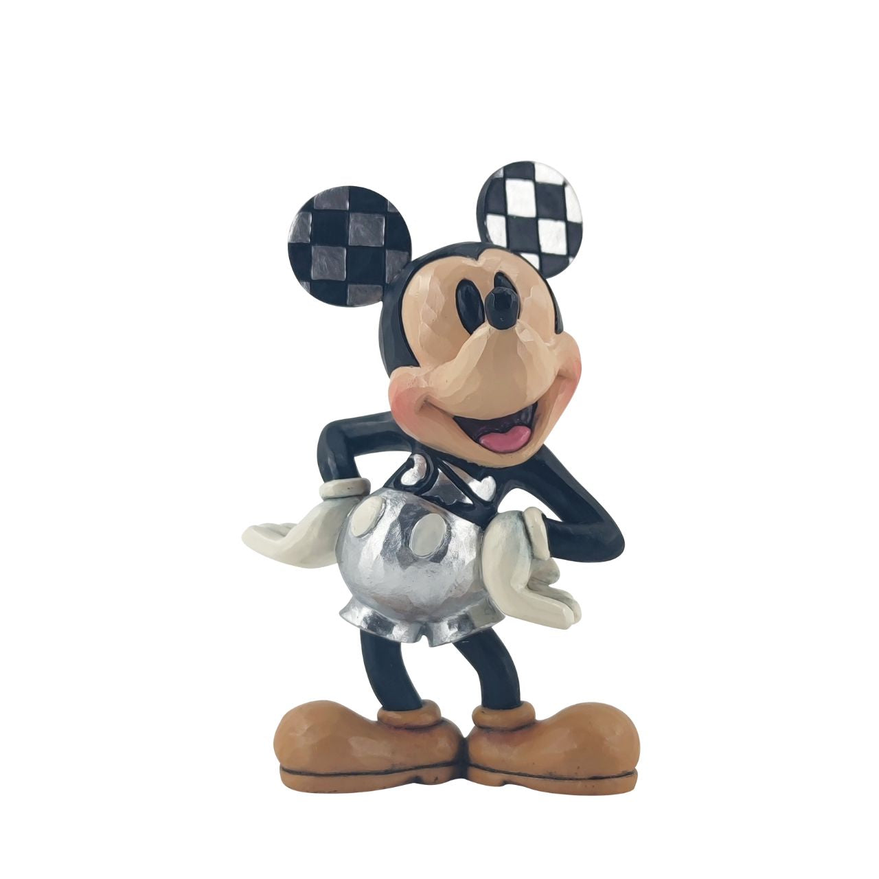 Disney 100 Years of Mickey Mouse Figurine by Jim Shore  Introducing the Disney 100 Mickey Mouse Figurine, a must-have for any Disney fan and collector. This exquisite figurine features the iconic Mickey Mouse in his classic pose, with a big grin and hands on his hips. Crafted with exceptional attention to detail, this figurine is made from high-quality cast stone, ensuring durability and longevity.