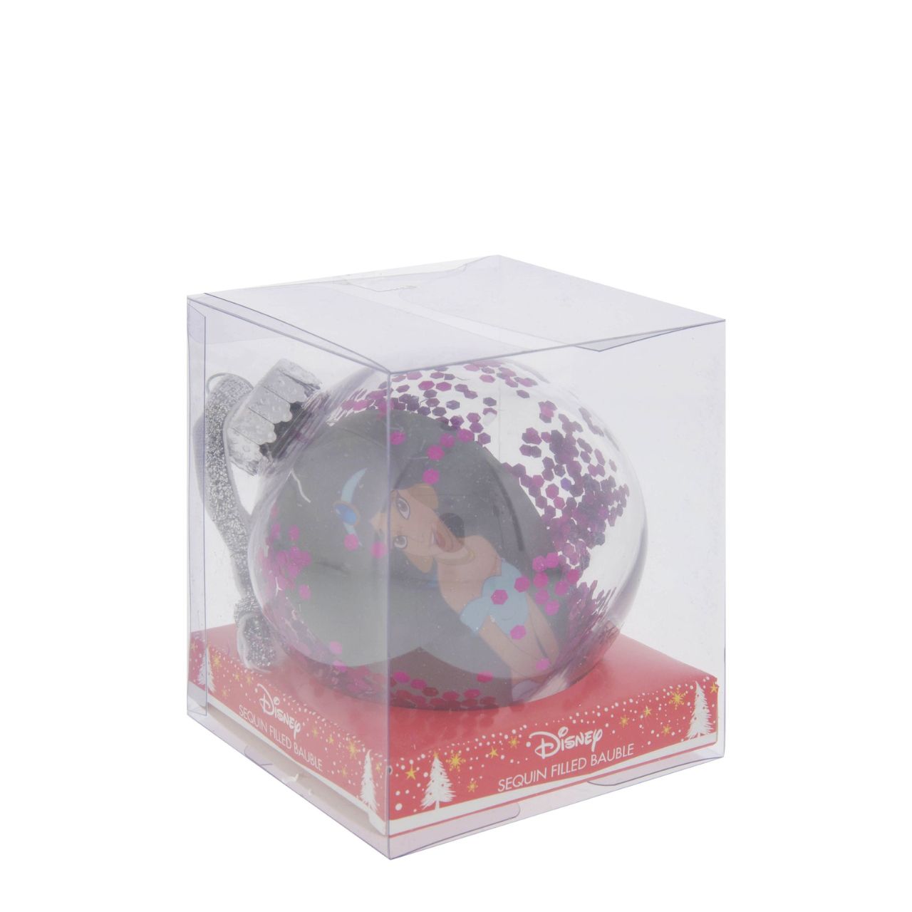 Disney Aladdin Sequin 2D Bauble  Bring the magic and glamour of the Disney princesses to the festivity with this wonderful 7.5cm aqua marine Aladdin sequin bauble.