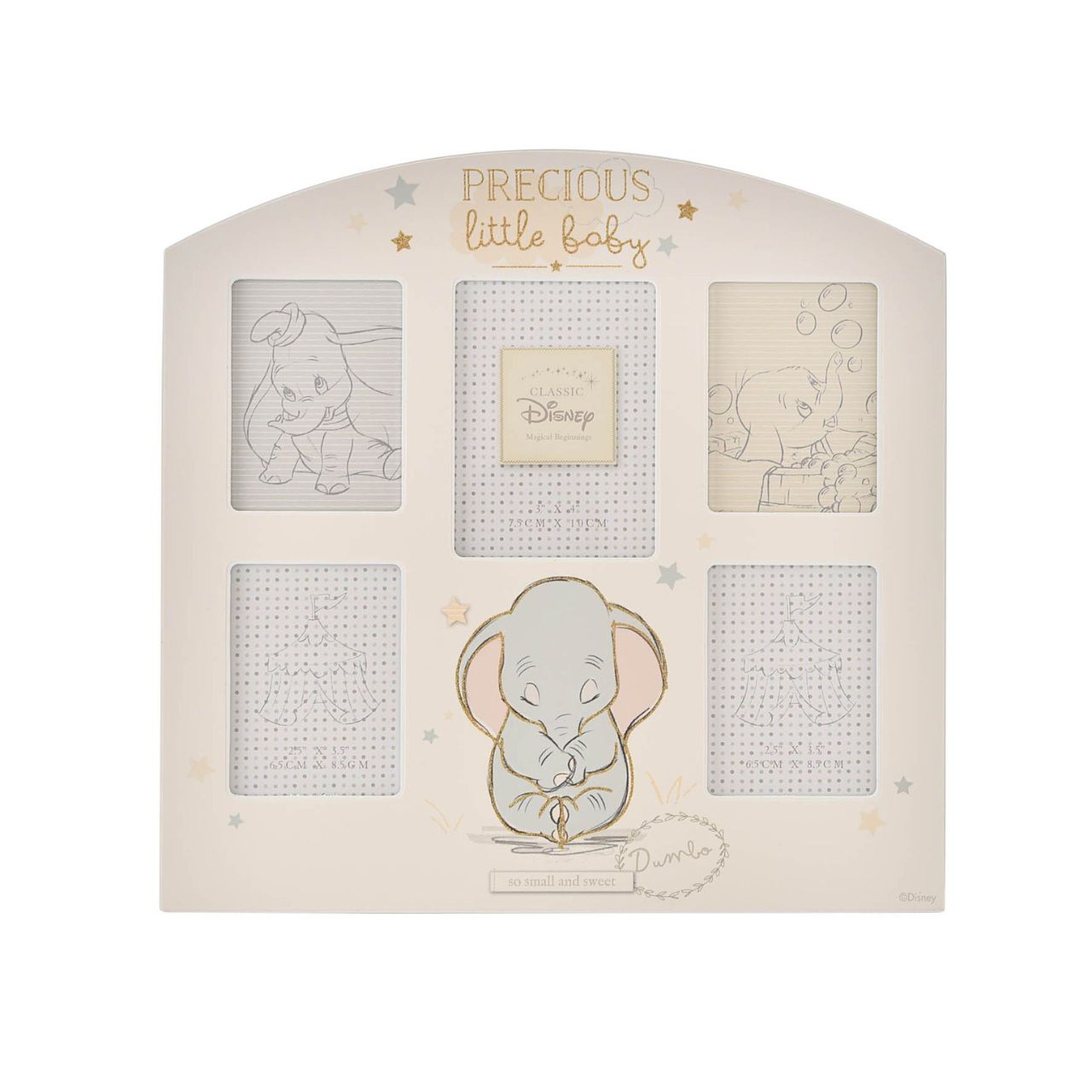 Disney Magical Beginnings Arch Collage Frame - Dumbo  This heart-warming collage frame from Magical Beginnings adds a touch of Disney magic to the home and perfectly captures the precious memories of a family’s new arrival.
