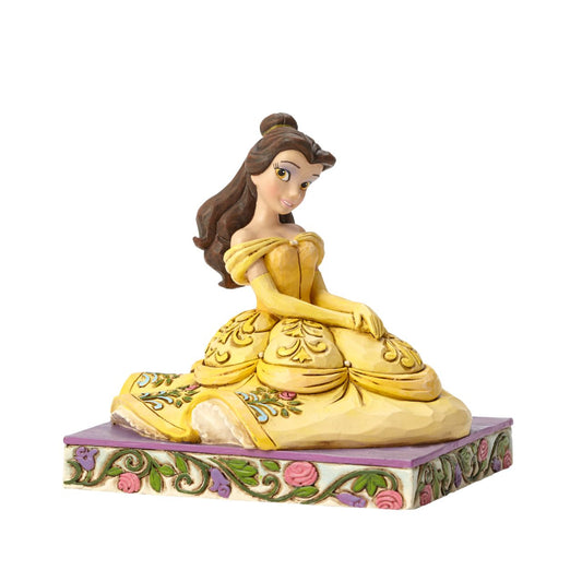 Disney Traditions Be Kind Belle Figurine by Jim Shore  Dressed for the ball in a golden gown decorated in exquisite detail, the striking personality pose from artist Jim Shore depicts the radiant beauty of Belle from the Disney classic Beauty and the Beast.