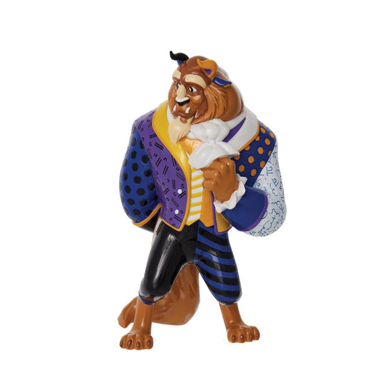 Romero Britto Beauty and The Beast Figurine  Cursed by an enchantress because he has no love within his heart, a prince is transformed into a terrible beast. This pop art figurine depicts Belle's love interest in all his finery and resembles his outfit in the classic Beauty and The Beast 1991 film.