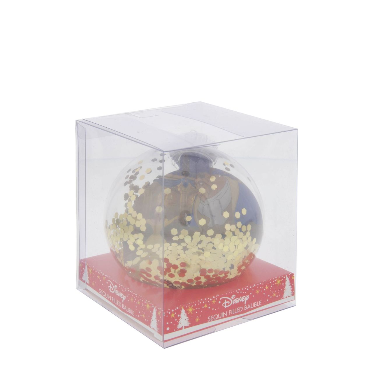 Beauty And The Beast Disney Sequin 2D Bauble  Bring the magic and glamour of the Disney princesses to the festivity with this wonderful 7.5cm gold Beauty and The Beast sequin bauble.