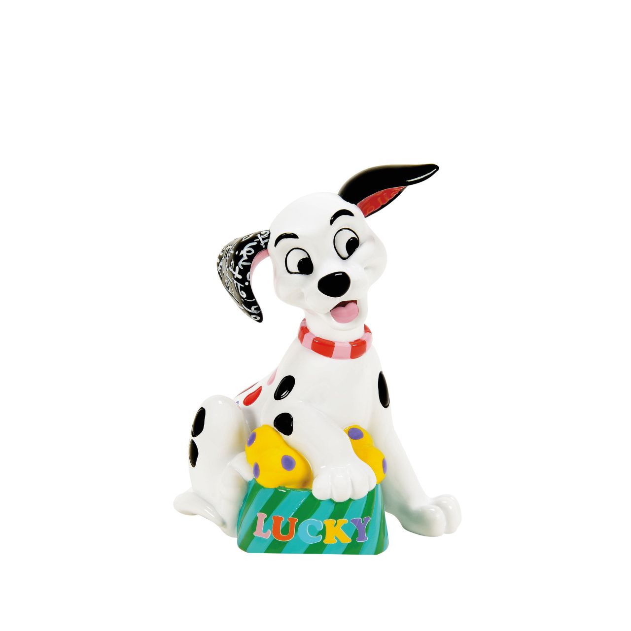 Disney Britto collaboration is celebrating the 65th Anniversary of Walt Disney's Classic 101 Dalmatians. This Mini figurine features the adorable pup Lucky adorned with Romero Britto's brightly coloured patterns to match his own spots.