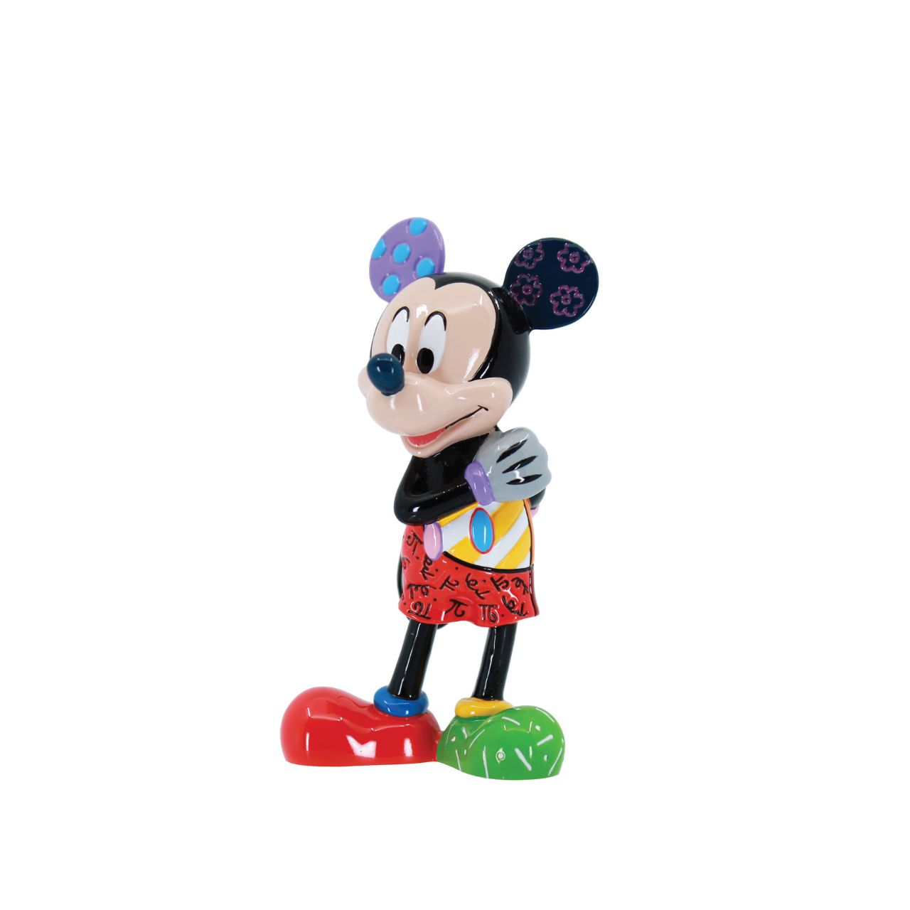 Pop artist Romero Britto reinterprets Mickey Mouse in his iconic pop art palette of bright colours and happy hues. Figurine is made from cast stone. Product is supplied in a branded Disney gift box. Unique variations should be expected as product is hand painted.