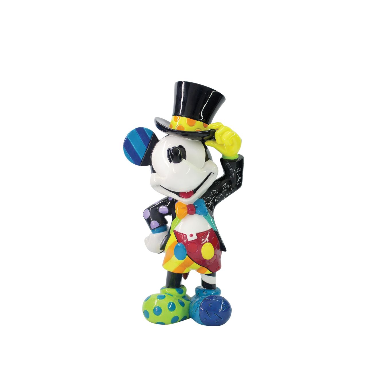 This figurine of Mickey Mouse depicts animation's most beloved icon as he first appeared in Disney's classic cartoons. But this rendering of Mickey is brighter and bolder than even before, thanks to Romero Britto.