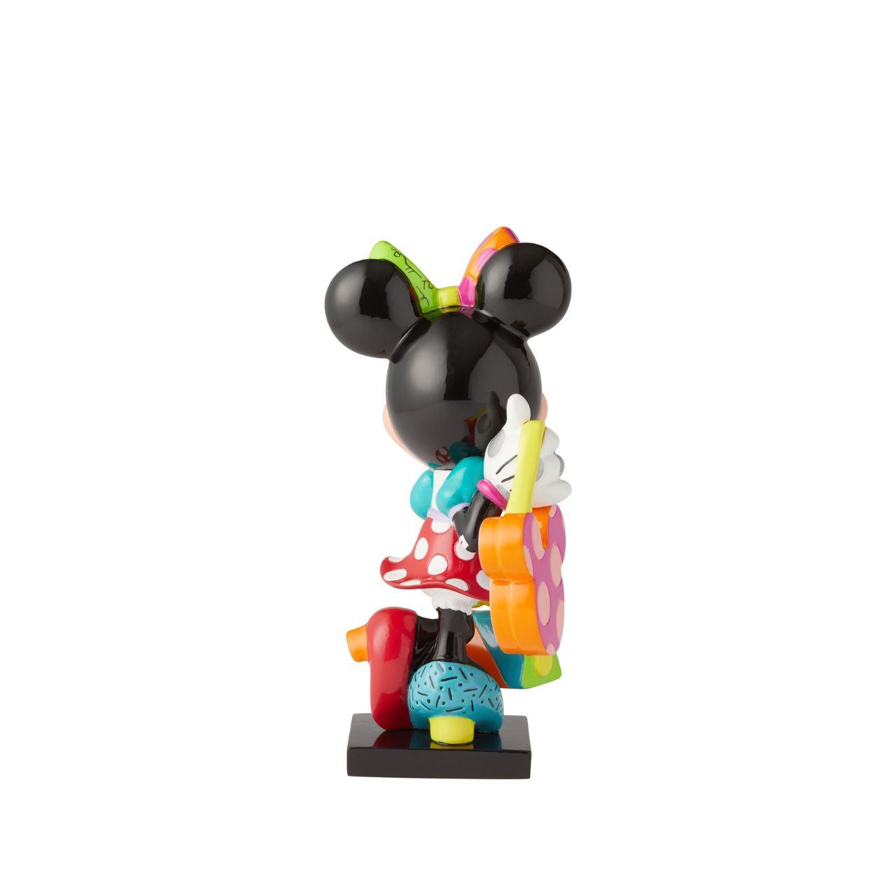 The glamorous Minnie Mouse shows off her fashion side in this colourful figurine. Made from cast stone with high-gloss shiny finish. Packed in a branded gift box. Not a toy or children's product. Intended for adults only.