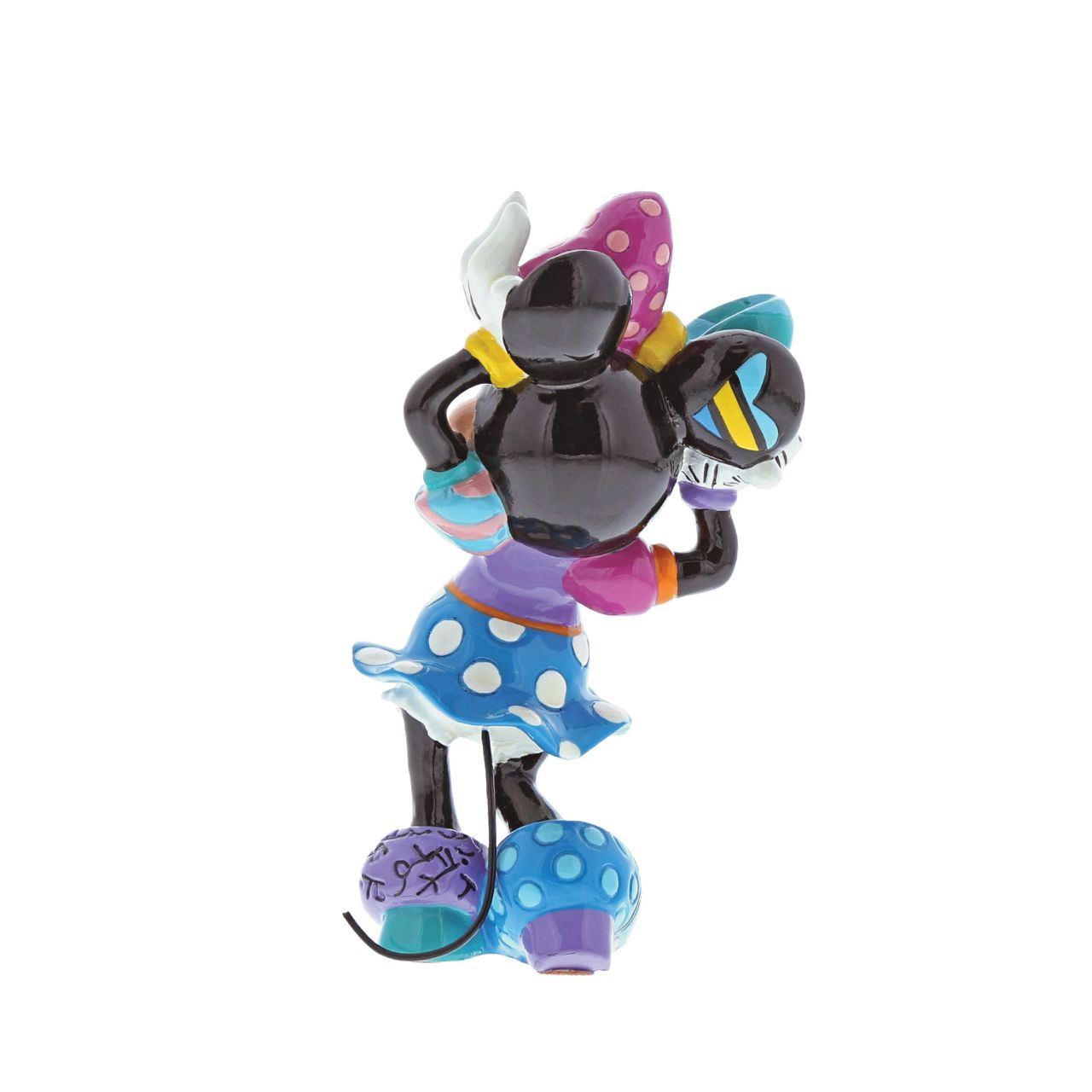 Minnie Mouse is feeling very pretty in her colourful bow and polka dot dress in this fun design by Romero Britto. Set her on your desk, dresser, or nightstand for a quick burst of joy. The cast stone figurine has a high-gloss shiny finish and is presented in a branded gift box.