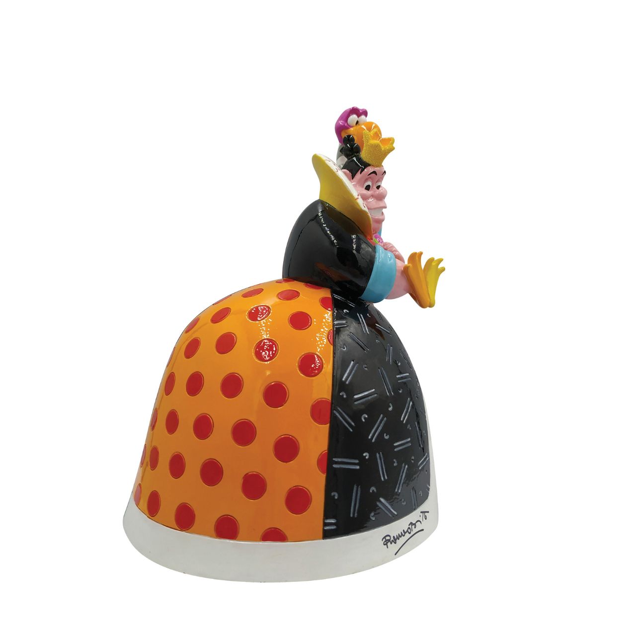 Redesigning the antagonist from Alice and Wonderland, the Queen of Hearts gets a fashionable makeover of glam and glitter. Designed in the US by Miami based Pop Artist Romero Britto in celebration of the 70th Anniversary of Disney's classic Alice in Wonderland.